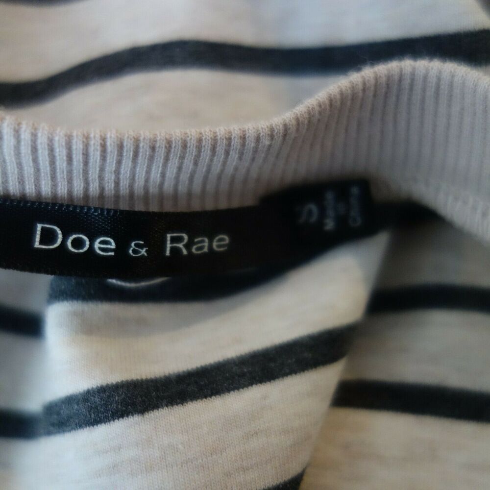 Doe & Rae Taupe Black Stripe Long Sleeve Knit Shirt Top Tie Wrist Women's Small - Picture 3 of 5